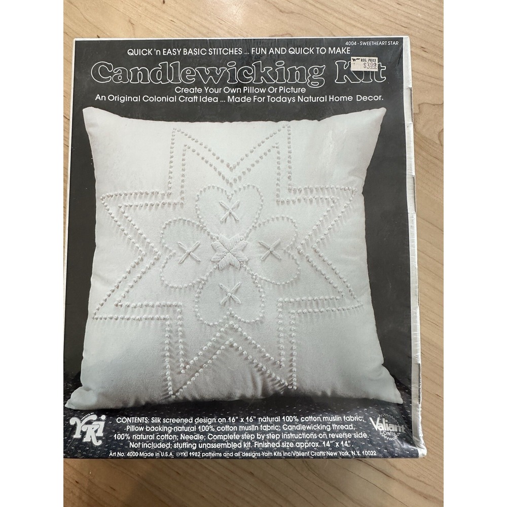 VTG 1982 YKI Valiant Crafts Candlewicking Pillow Kit Sweetheart Star New SEALED